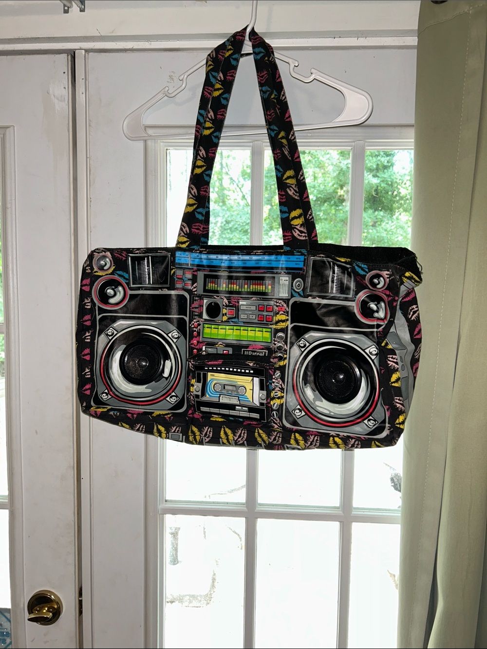 Vintage Y2K Black Retro Boombox Tote With Speakers